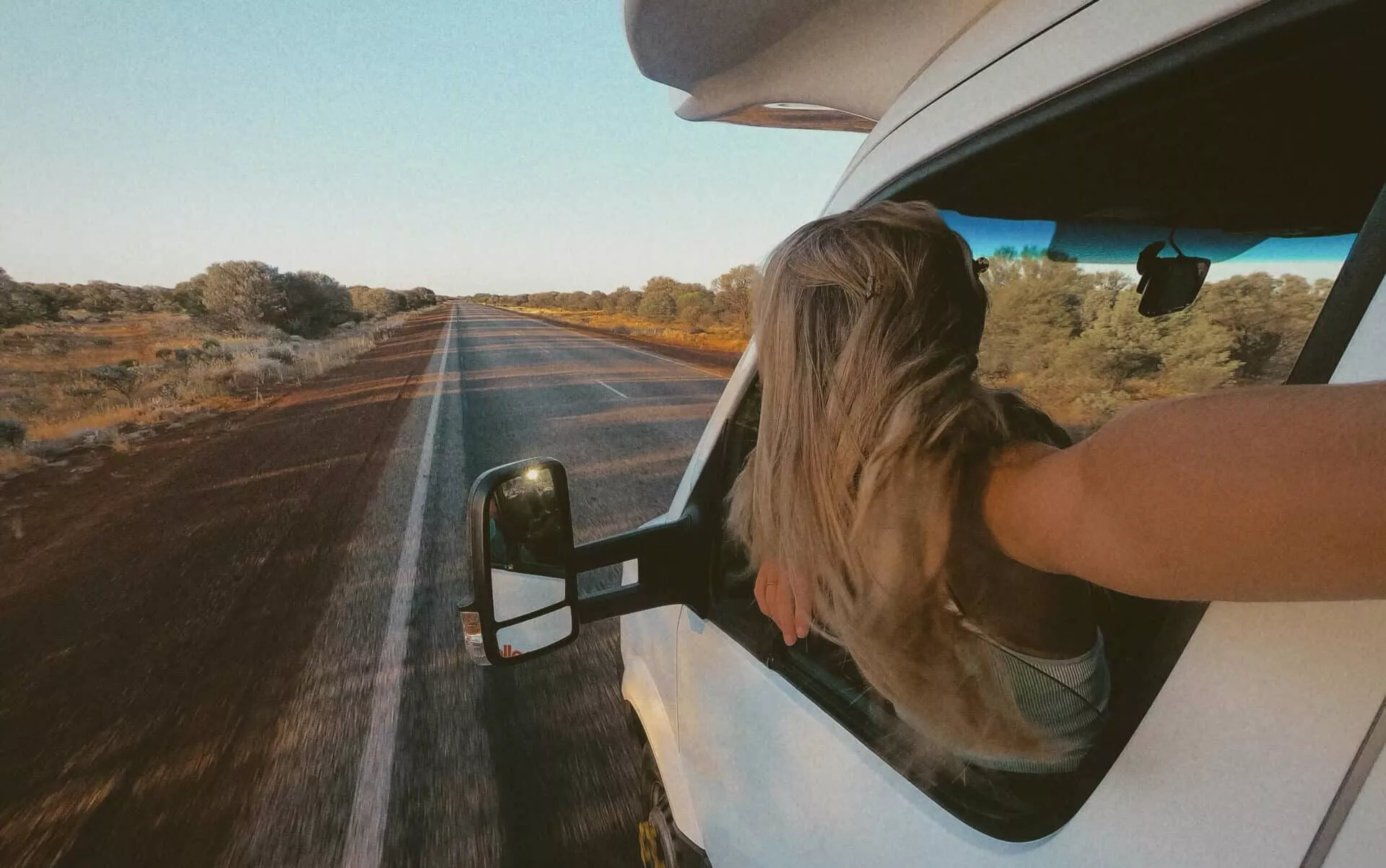 Girl travelling in campervan
