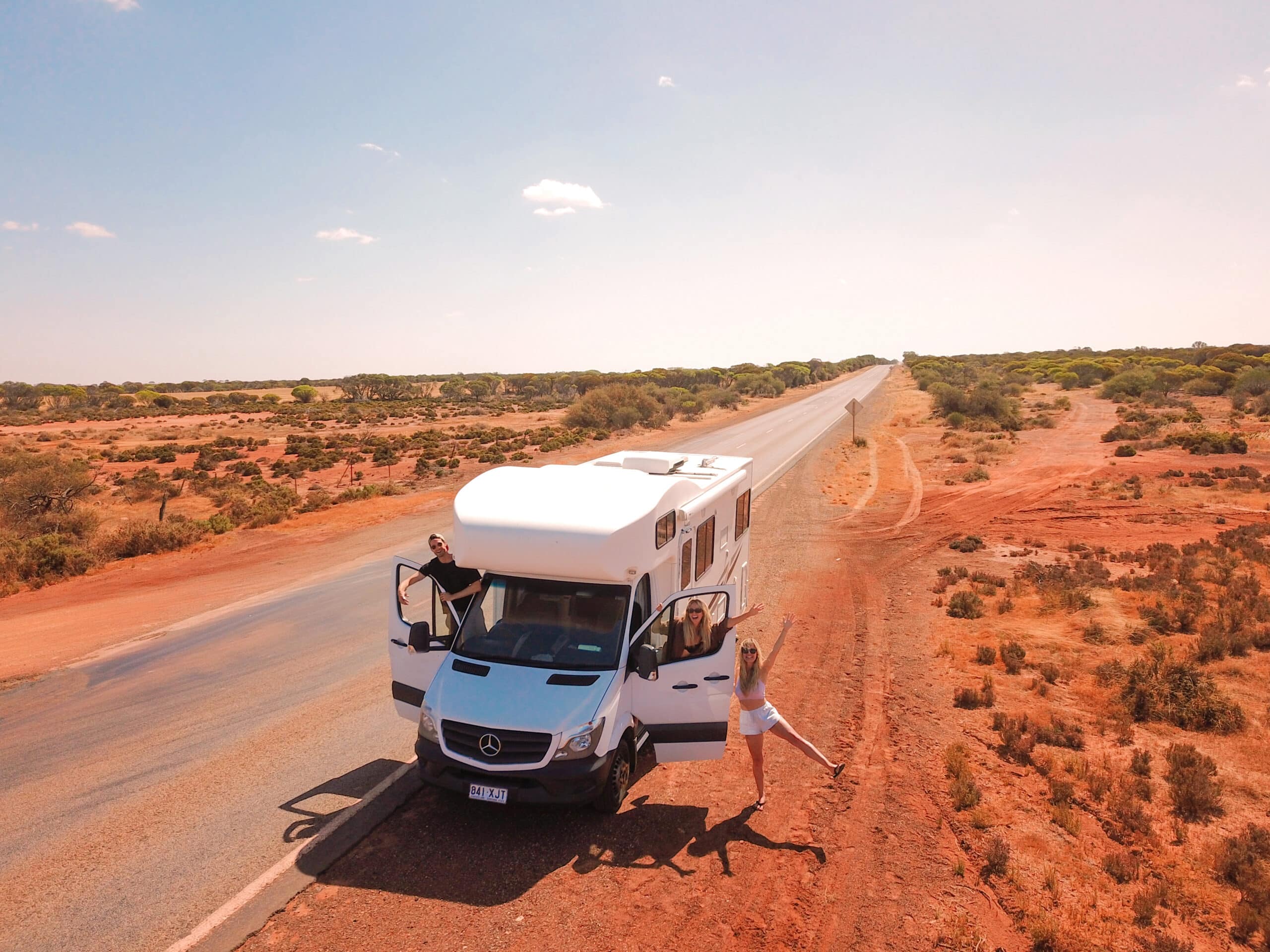 Campervan on empty road in Australia