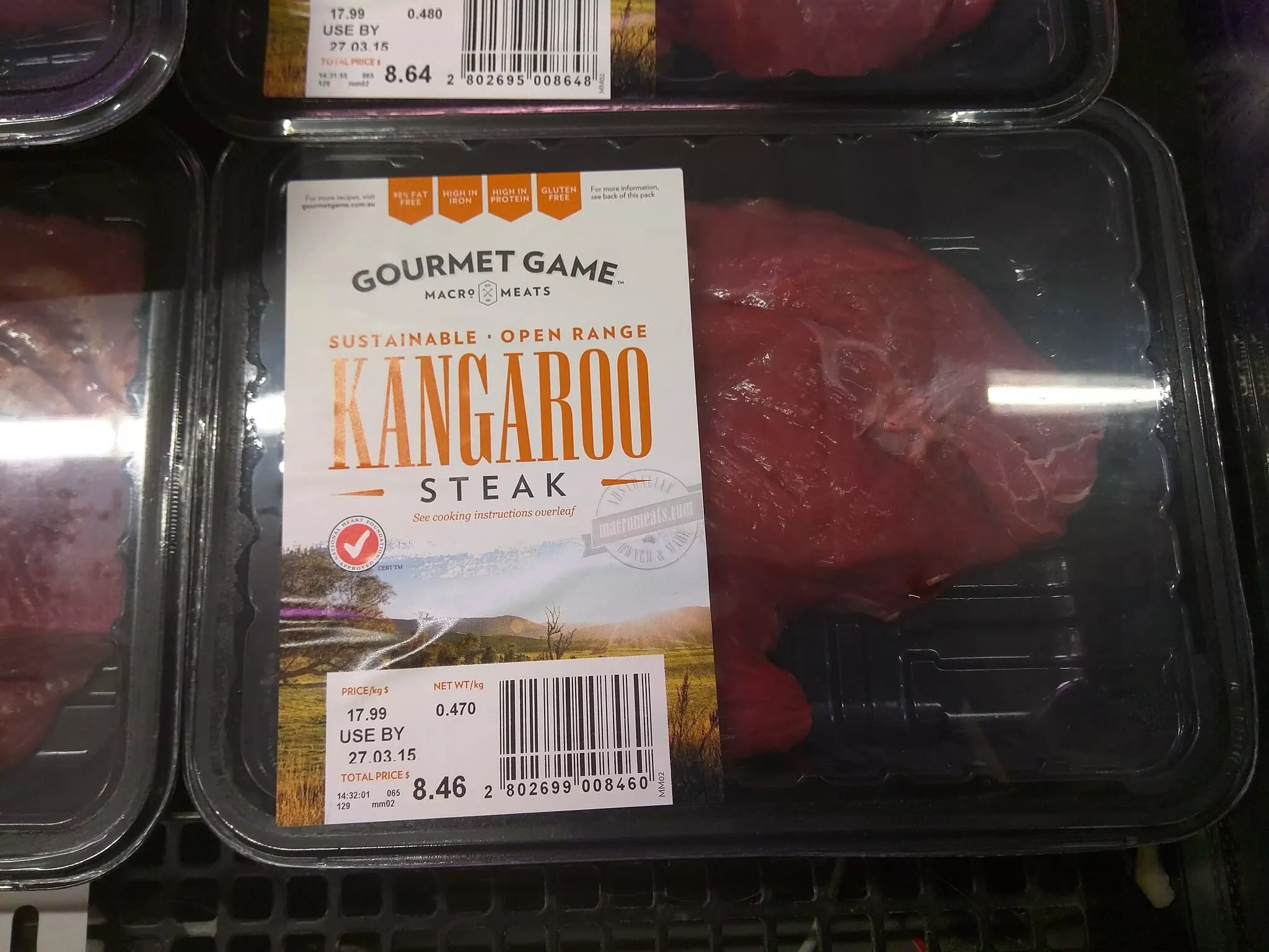 Kangaroo steaks in their packaging