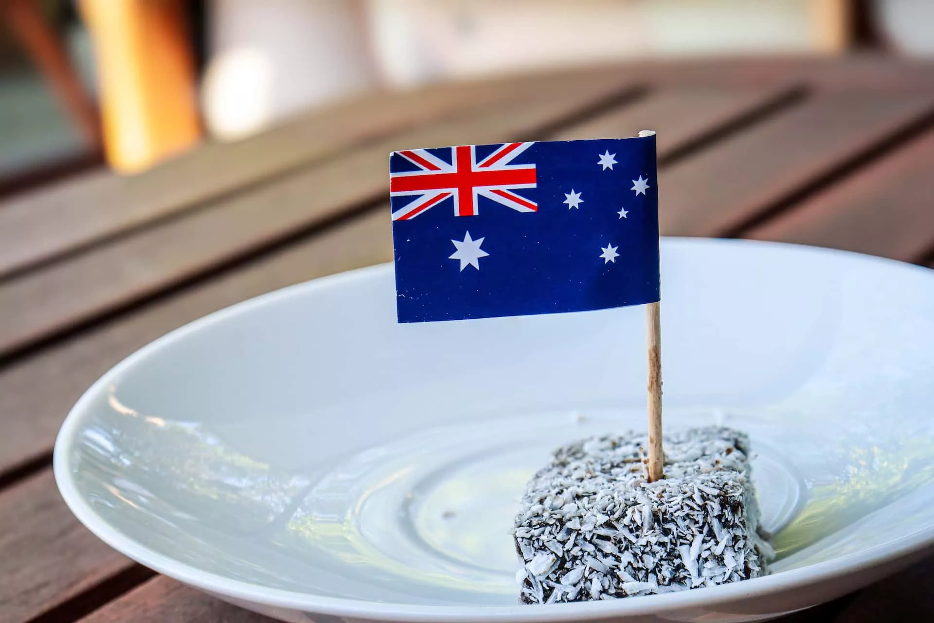 Australia Day celebration with Australian flag on lamington cake
