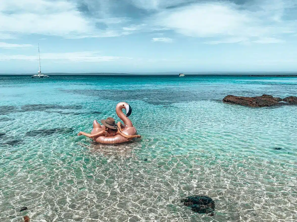 A woman on an inflatable at Jervis Bay.