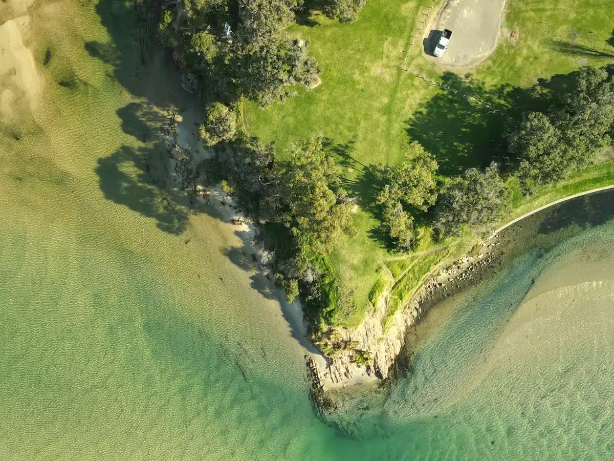 An aerial view of a headland at Mallacoota.