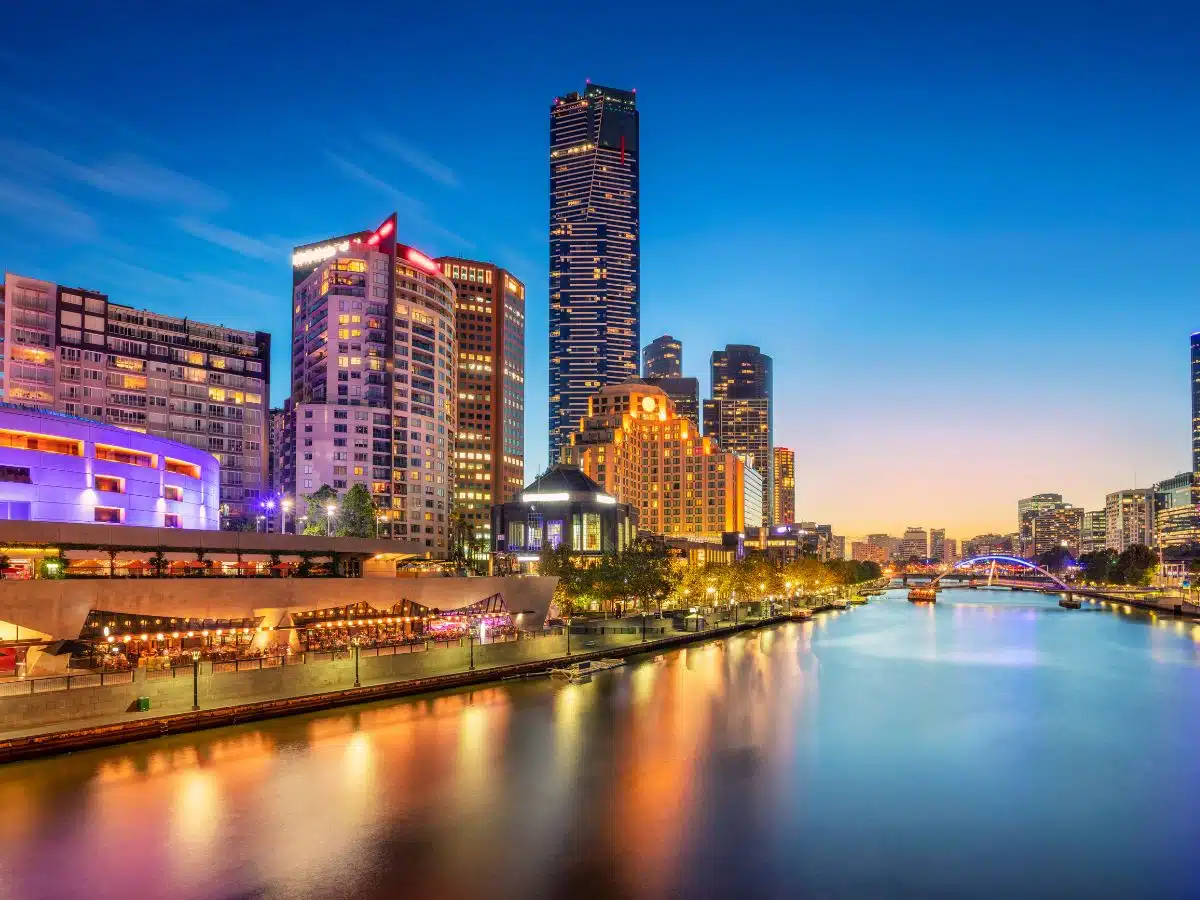 On the water in Melbourne at night.