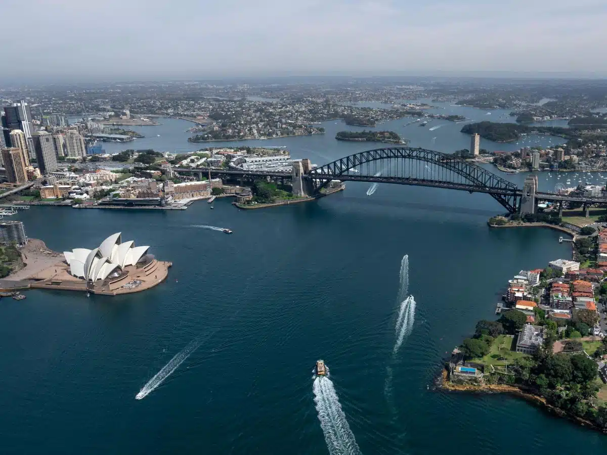 An aerial view of Sydney Harbour.