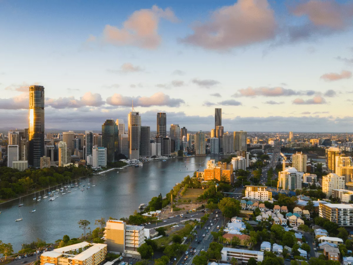 Brisbane glowing orange with sunlight.