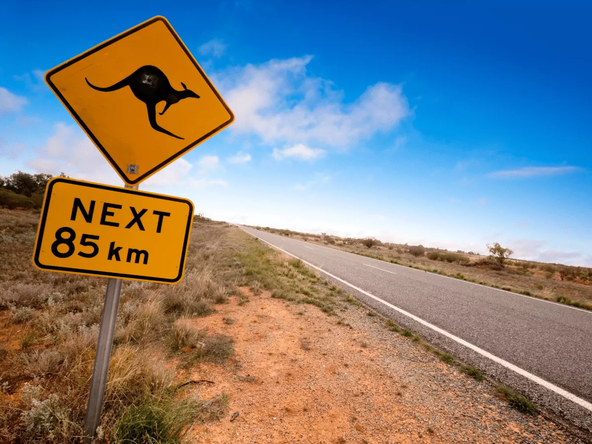 Australian outback with kangaroo sign