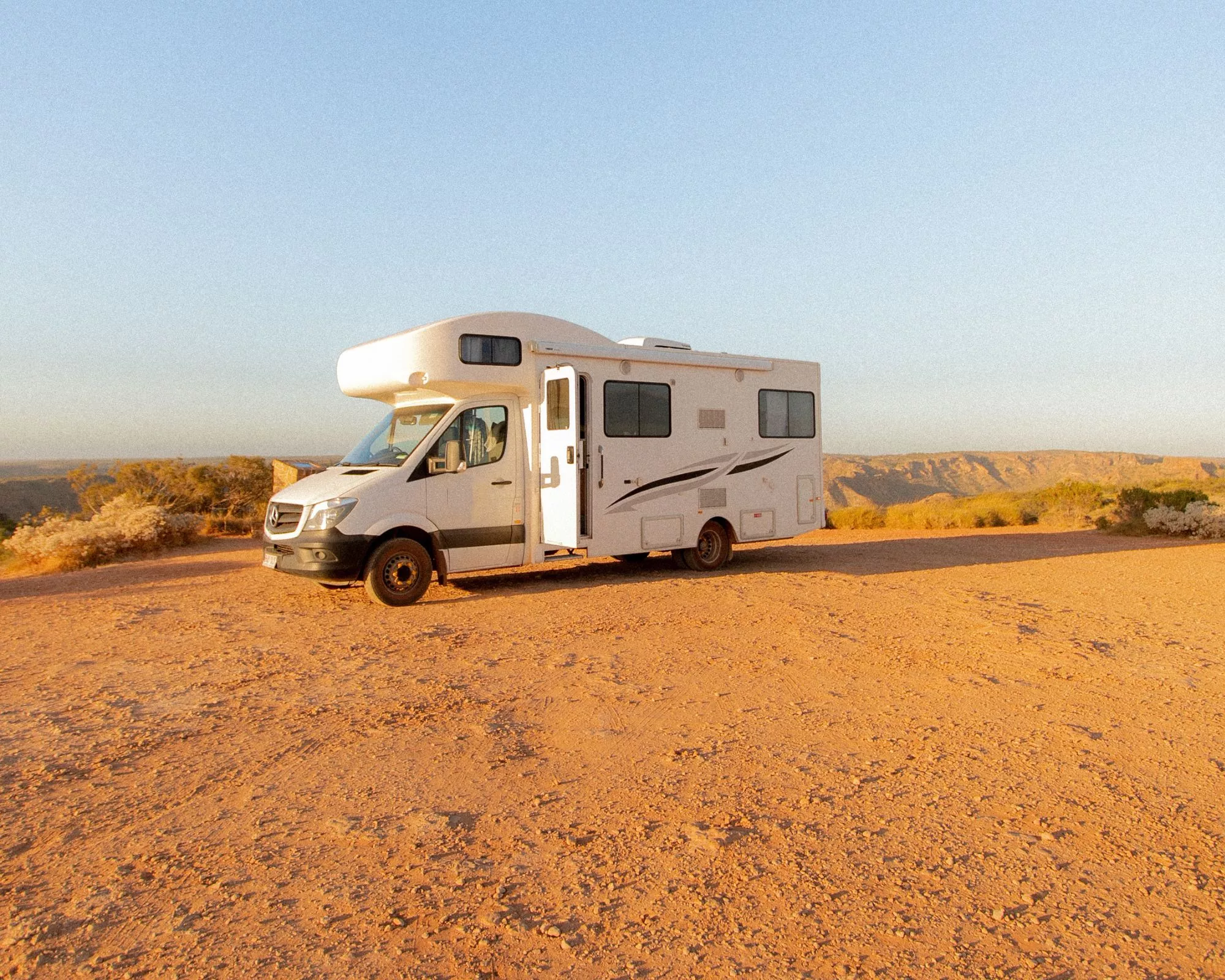 Motorhome parked in Aussie outback sunset