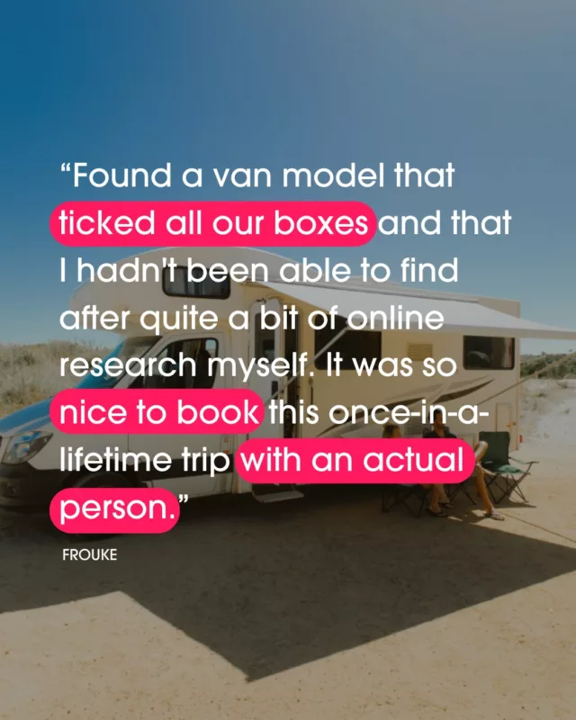 Real humans. Real advice. Real epic trips.Stoked to help another legend find their dream van and hit the road 🚌If you're looking to book your dream campervan, get in touch and one of our travel experts will get back to you ASAP to start planning your dream trip 🤙