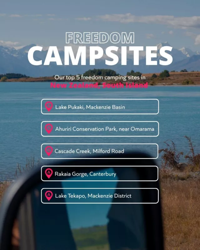 Free camping hits different when you actually know where to go...Five self-contained approved spots across the South Island. Turquoise lakes, zero site fees, no booking dramas.Save this one for your next roadie!