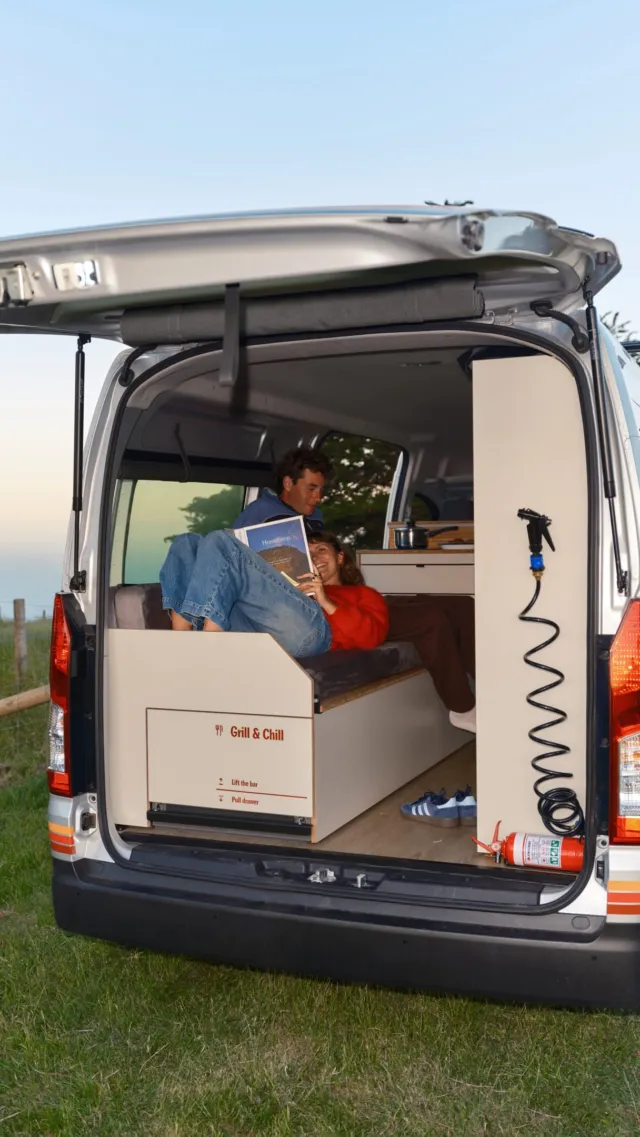 Spring looks good from the kitchen window. Even better from the back door.Lupins, a lake view, and breakfast on the go. That’s the camper kitchen doing its thing.Video credit: @sofiaburnham